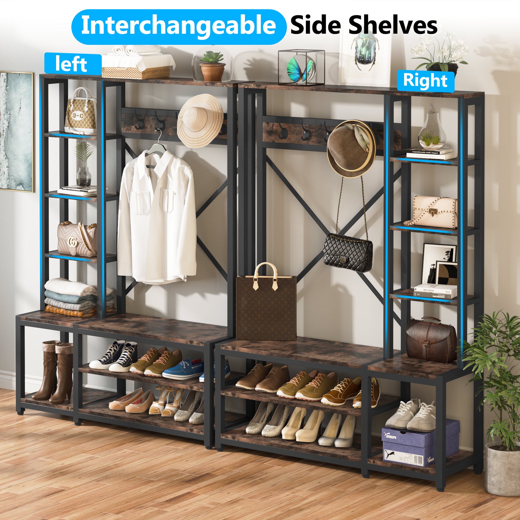 4-in-1 Entryway Hall Tree with Side Shelves
